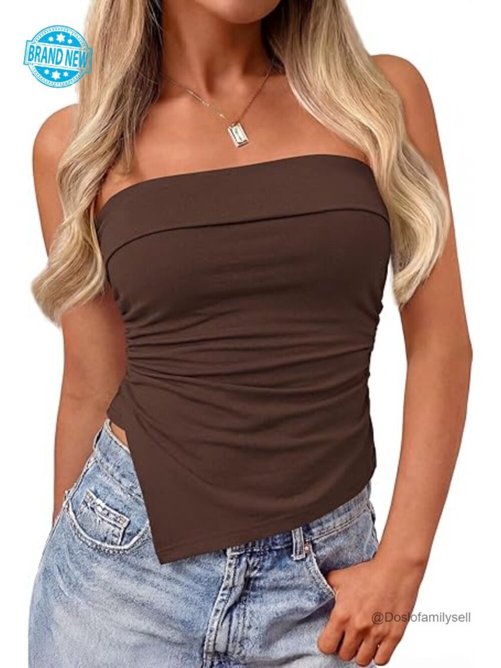 Asymmetrical Ruched Strapless Tube Top, Sleeveless Bandeau Top for Women